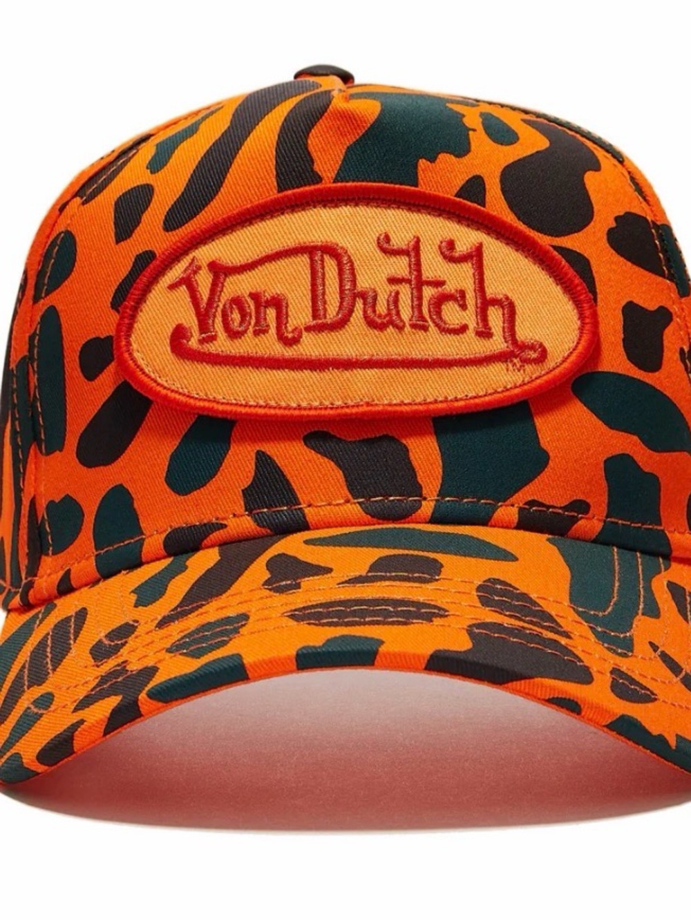 Von Dutch Kids Orange & Dark Green Leopard-Print Cap